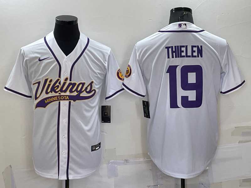 Men's Minnesota Vikings #19 Adam Thielen White With Patch Cool Base Stitched Baseball Jersey,We sell and wholesale Men's Minnesota Vikings #19 Adam Thielen White With Patch Cool Base Stitched Baseball Jersey on line form chian!